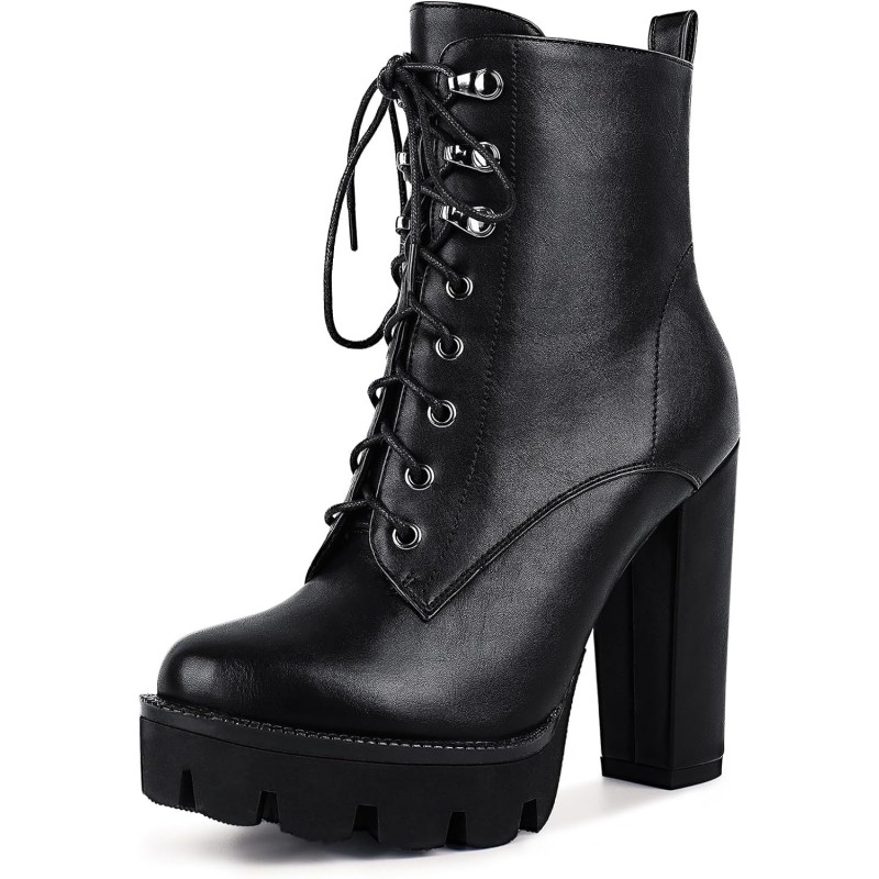 wetkiss Platform Boots for Women, Heeled Combat Boots Chunky Heel ...